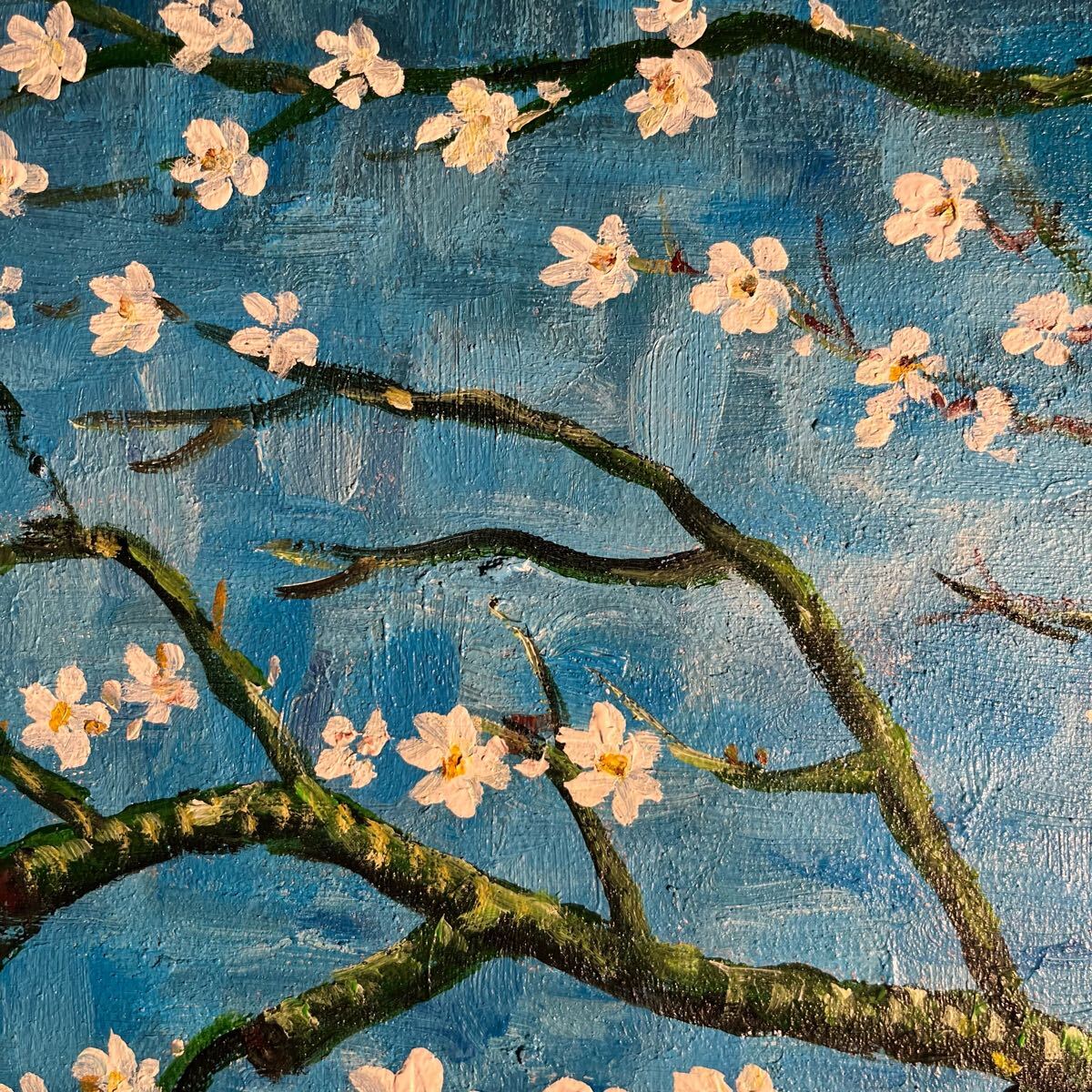 秀作 手書き油絵 ゴッホ 花咲くアーモンドの花 額付 絵画 秀作 手書き油絵 ゴッホ 花咲くアーモンドの花 額付 絵画