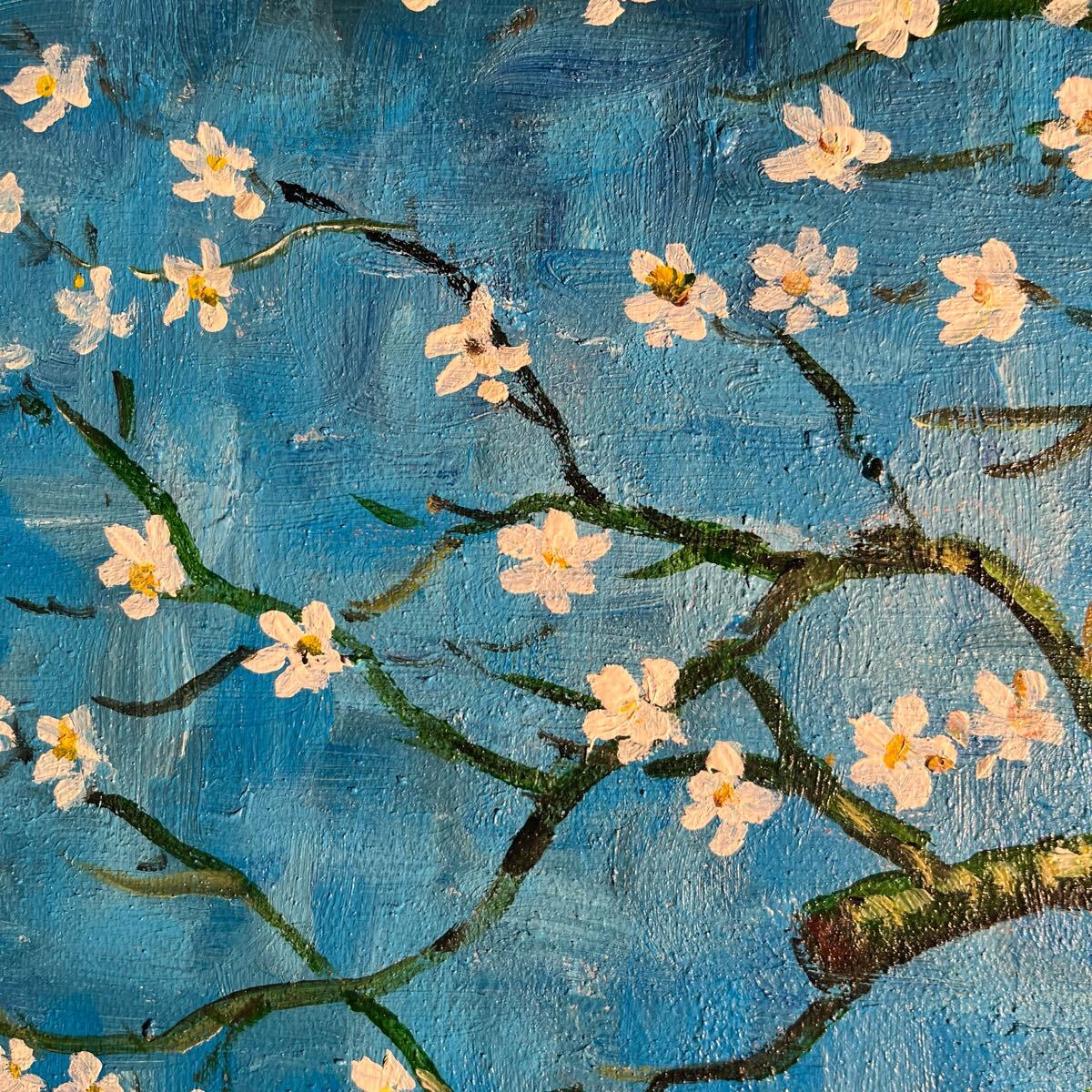 秀作 手書き油絵 ゴッホ 花咲くアーモンドの花 額付 絵画 秀作 手書き油絵 ゴッホ 花咲くアーモンドの花 額付 絵画