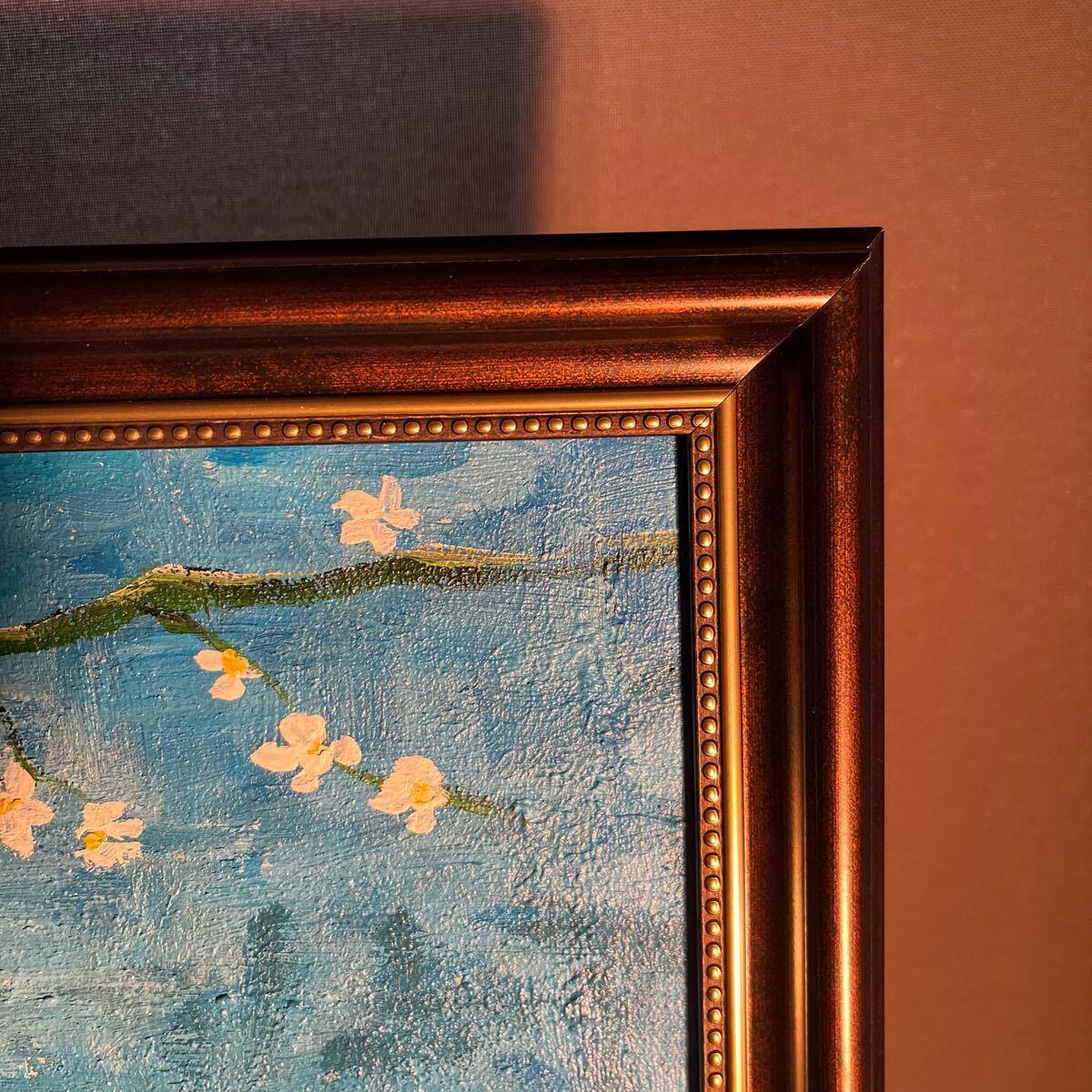秀作 手書き油絵 ゴッホ 花咲くアーモンドの花 額付 絵画 秀作 手書き油絵 ゴッホ 花咲くアーモンドの花 額付 絵画