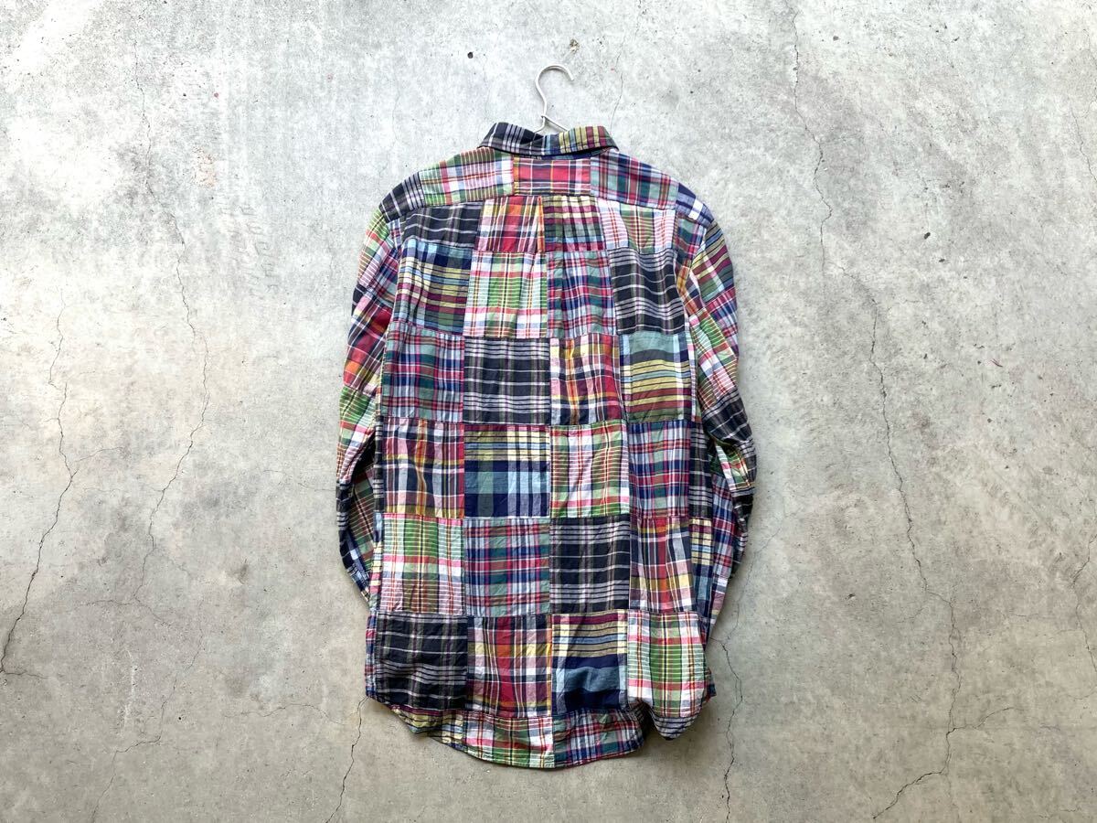 ラルフローレン マドラスチェック柄 パッチワークシャツ L メンズ 長(zhǎng)袖 ポニー刺繍 ボタンダウン インド綿