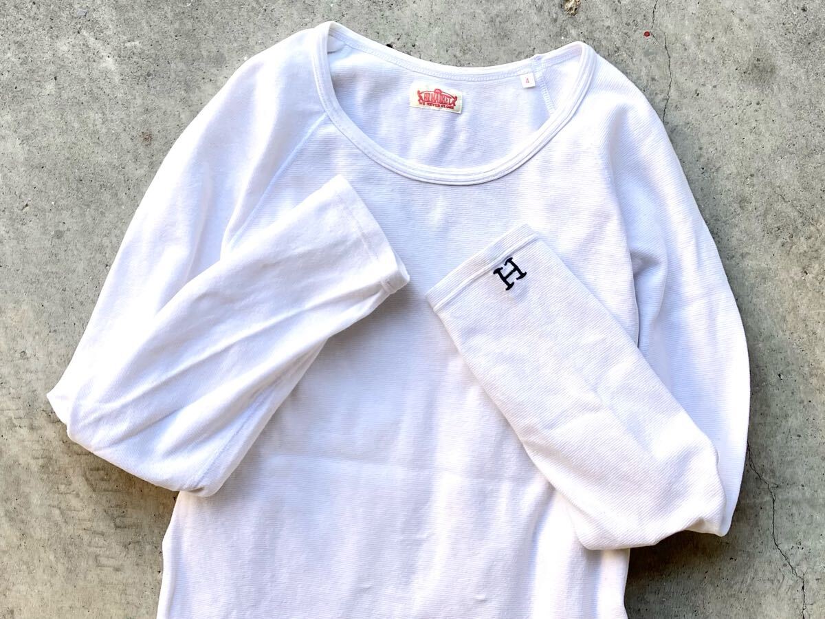 ハリウッドランチマーケット ストレッチフライス カットソー 4/XL メンズ 長袖 Tシャツ 刺繍 白 ホワイト