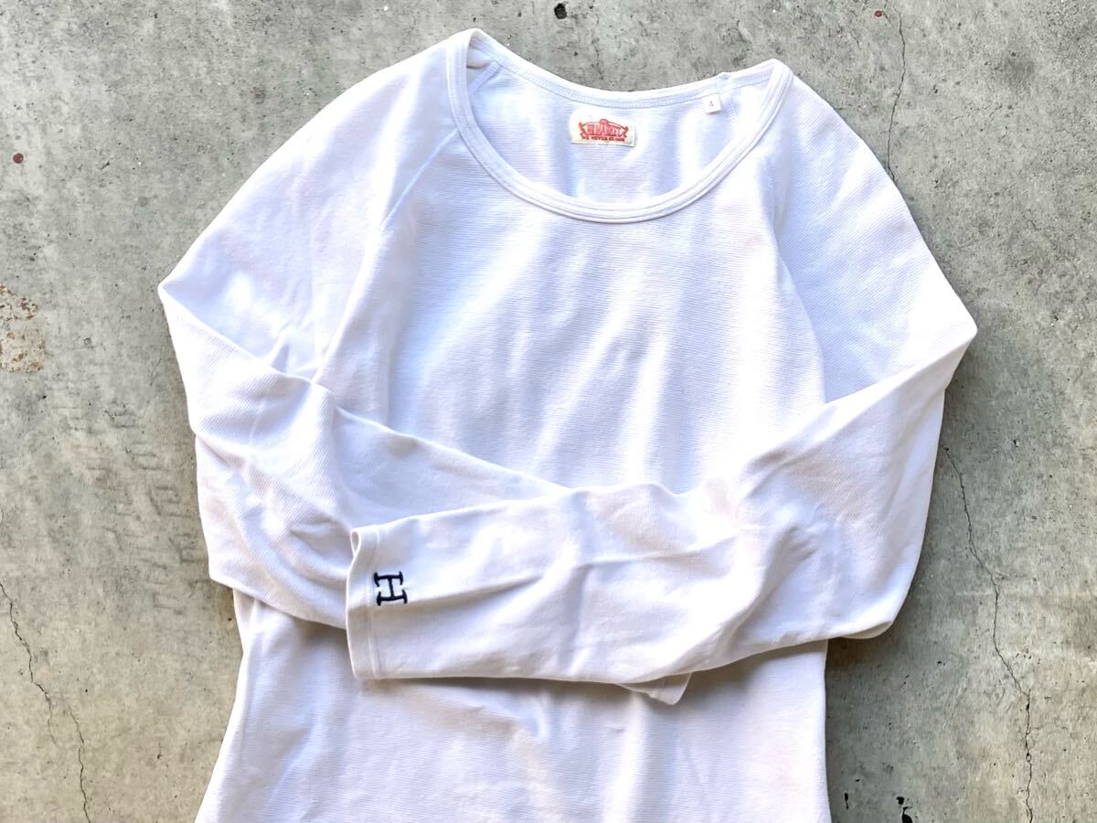 ハリウッドランチマーケット ストレッチフライス カットソー 4/XL メンズ 長袖 Tシャツ 刺繍 白 ホワイト