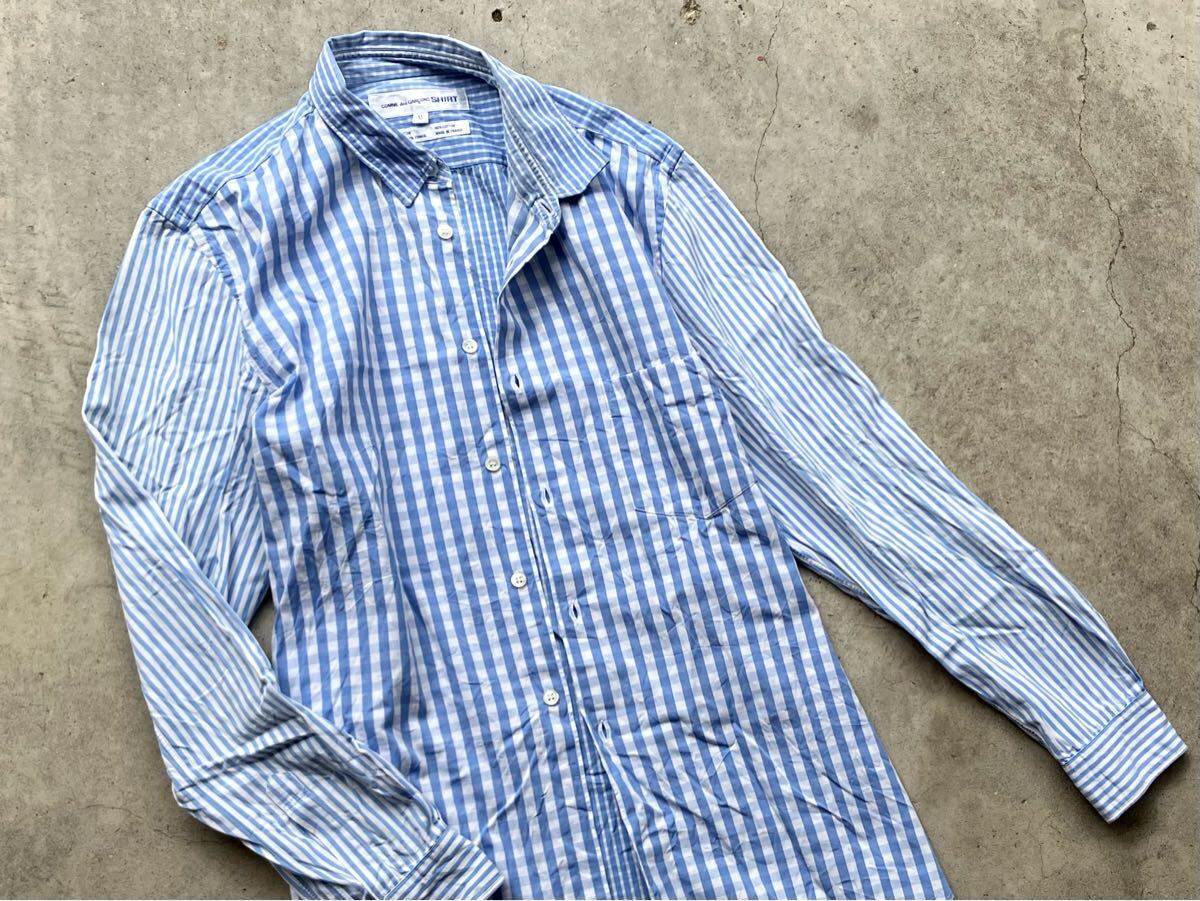フランス制 COMME des GARCONS SHIRT 長(zhǎng)袖シャツ M コムデギャルソン メンズ ギンガムチェック ストライプ