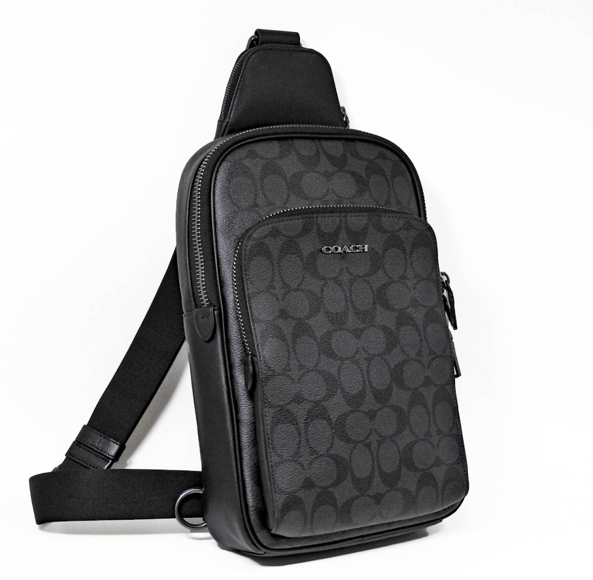 極美品】COACH コーチ シグネチャー メンズ PVCxレザーボディ 極美品】COACH コーチ シグネチャー メンズ PVCxレザーボディ