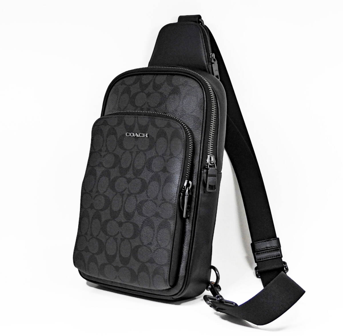 極美品】COACH コーチ シグネチャー メンズ PVCxレザーボディ 極美品】COACH コーチ シグネチャー メンズ PVCxレザーボディ