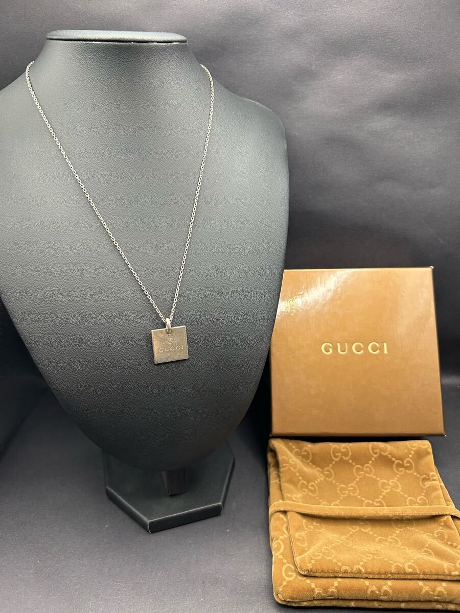 ☆1円スタート GUCCI グッチ SV925 スクエアプレートネックレス ☆1円スタート GUCCI グッチ SV925 スクエアプレートネックレス