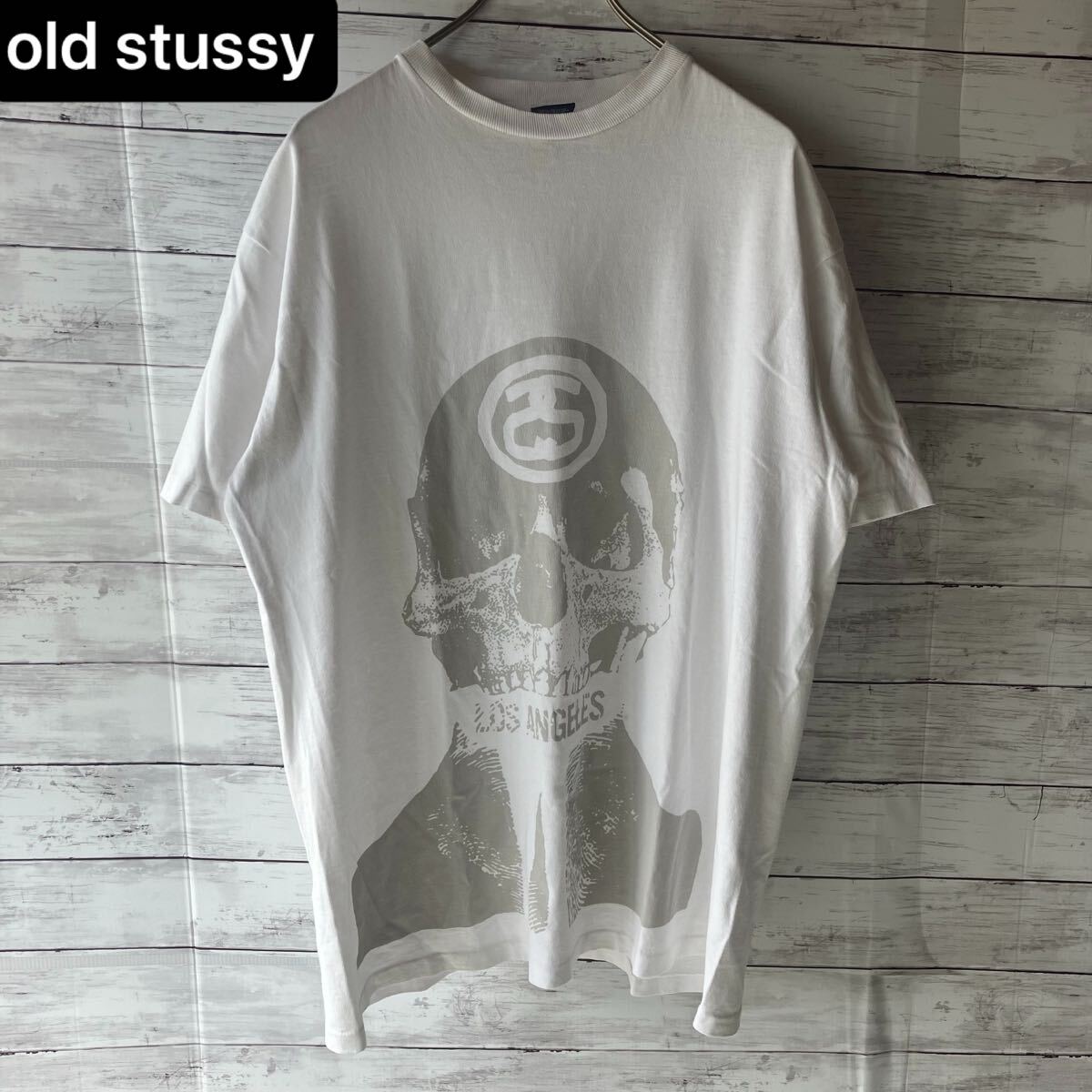 希少old stussy】90s ステューシー 半袖Tシャツ 紺タグ スカル 希少old stussy】90s ステューシー 半袖Tシャツ 紺タグ スカル