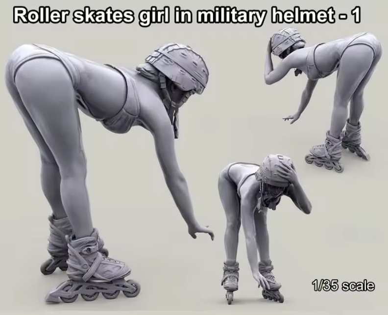 ▲ 1/35 ローラースケート ガール セクシー しゃがみ 女の子 樹脂 模型 ▲ 未涂裝 未組み立て レジン フィギュア TR V558