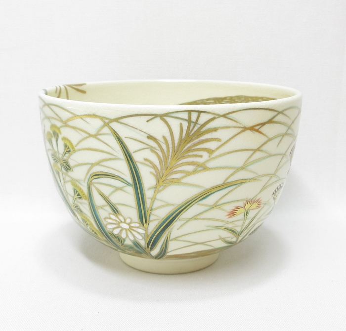 A1626】茶道具 清閑寺窯 杉田祥平 色絵秋の野画 茶碗 共箱 共布 A1626】茶道具 清閑寺窯 杉田祥平 色絵秋の野画 茶碗 共箱 共布