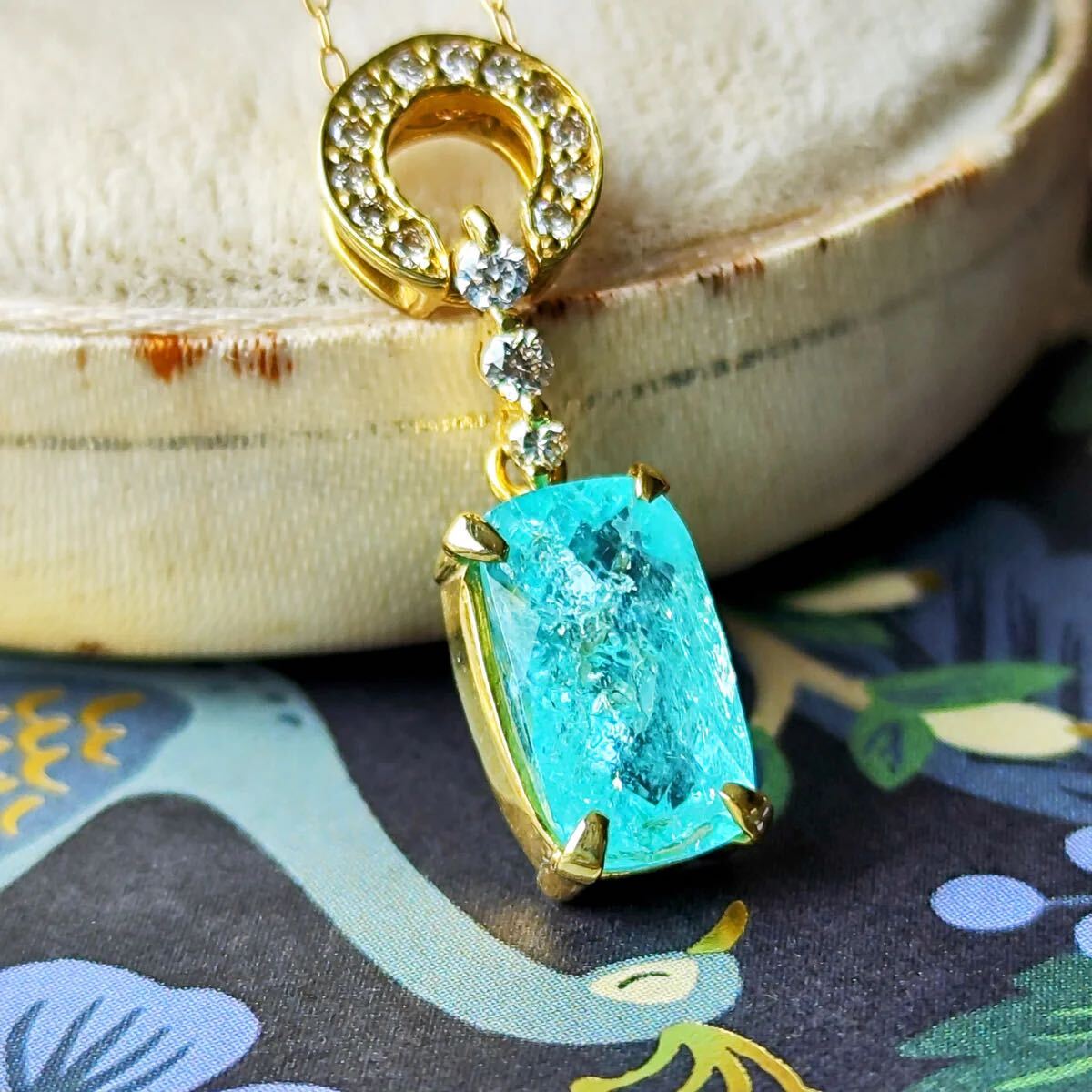 【大粒 1.97ct】天然パライバトルマリン 天然ダイヤモンド 18金 ネックレス 新品未使用品 鑑別書付き