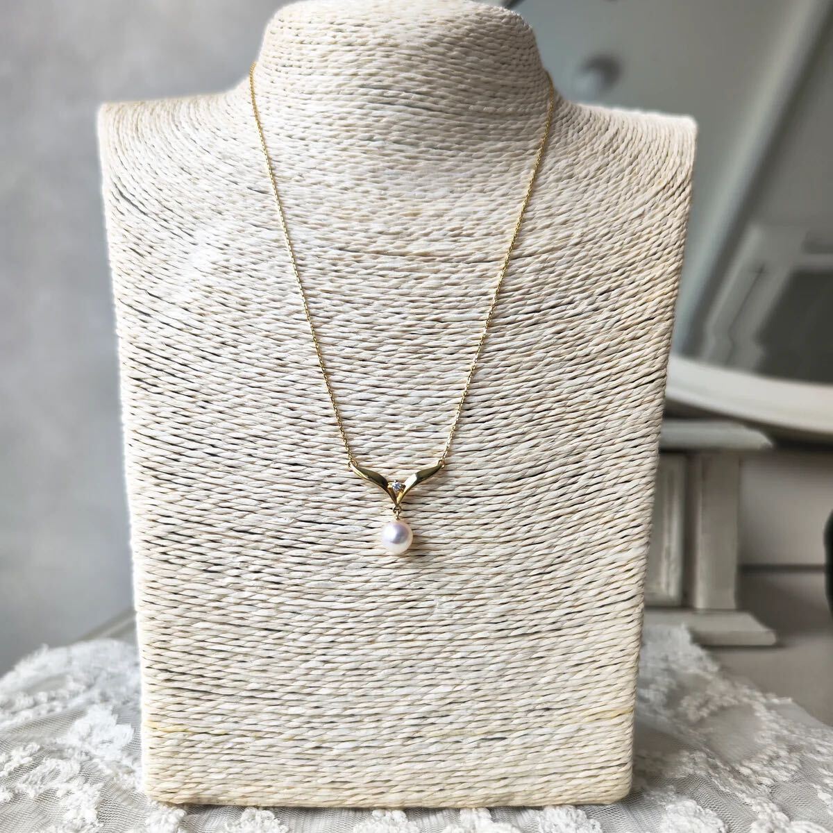 MIKIMOTO ミキモト あこや真珠 天然ダイヤモンド ネックレス 18 MIKIMOTO ミキモト あこや真珠 天然ダイヤモンド ネックレス 18