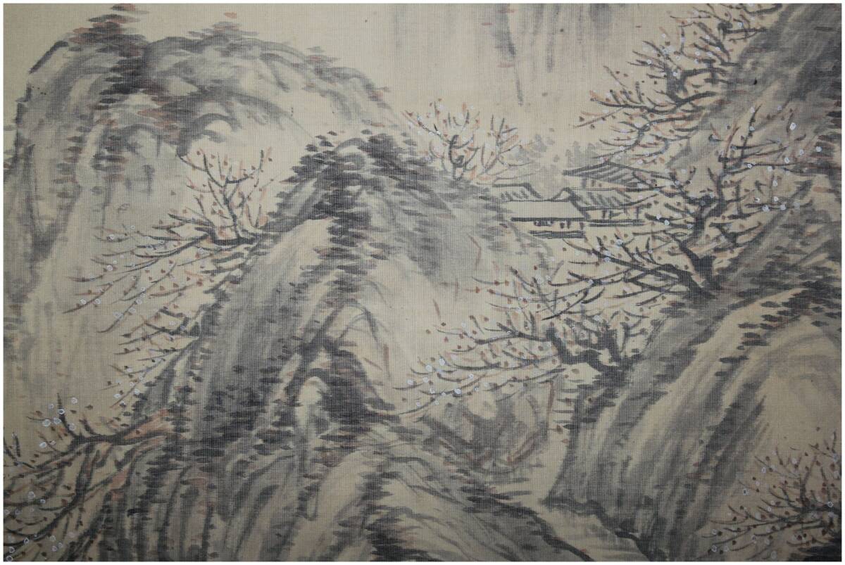 真作」 女流南画家・【奥原晴湖】 梅渓羅浮山頂図 掛軸 茨城 真作」 女流南画家・【奥原晴湖】 梅渓羅浮山頂図 掛軸 茨城