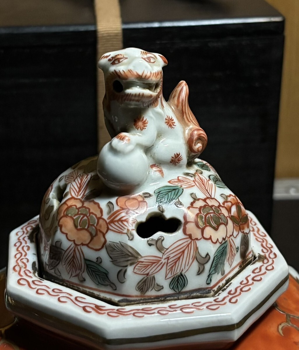 古伊万里 獅子頭三足香炉 獣双耳環 ラッタン人南蛮船図 (柿右 古伊万里 獅子頭三足香炉 獣双耳環 ラッタン人南蛮船図 (柿右