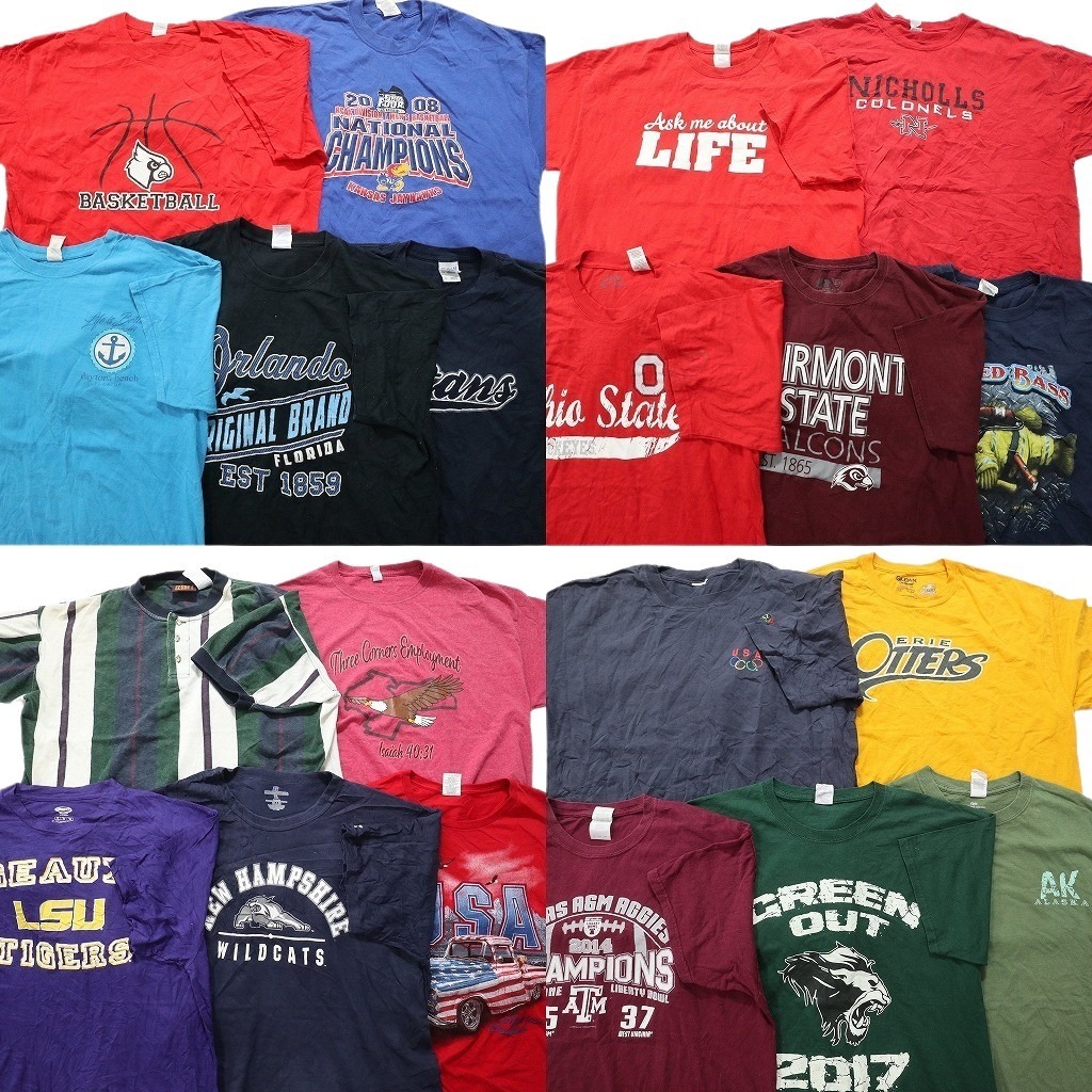 古著卸 まとめ売り カラーmix プリント 半袖Tシャツ 20枚セット (メンズ XL ) ヘンリーネック カレッジ風(fēng) レーシング NA0406 1円スタート