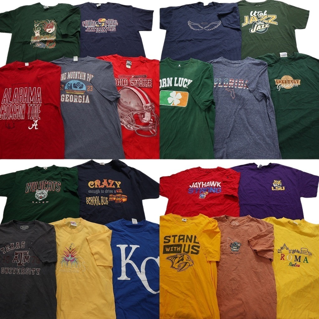 古著卸 まとめ売り カラーmix プリント 半袖Tシャツ 20枚セット (メンズ XL ) LSU カレッジ風 チームロゴ NA0445 1円スタート
