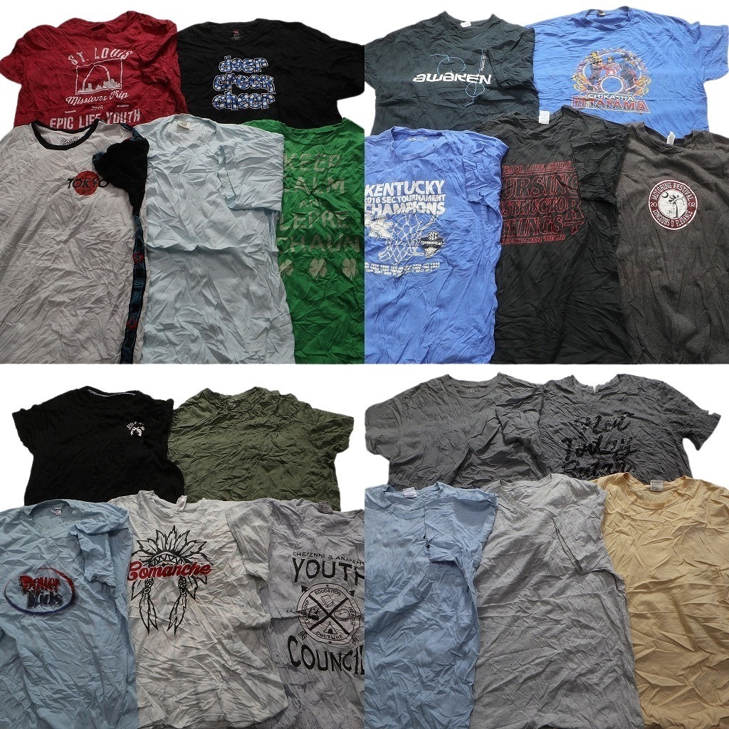 古著卸 まとめ売り カラーmix プリント 半袖Tシャツ 20枚セット (メンズ XL ) ワンポイント NA0734 1円スタート