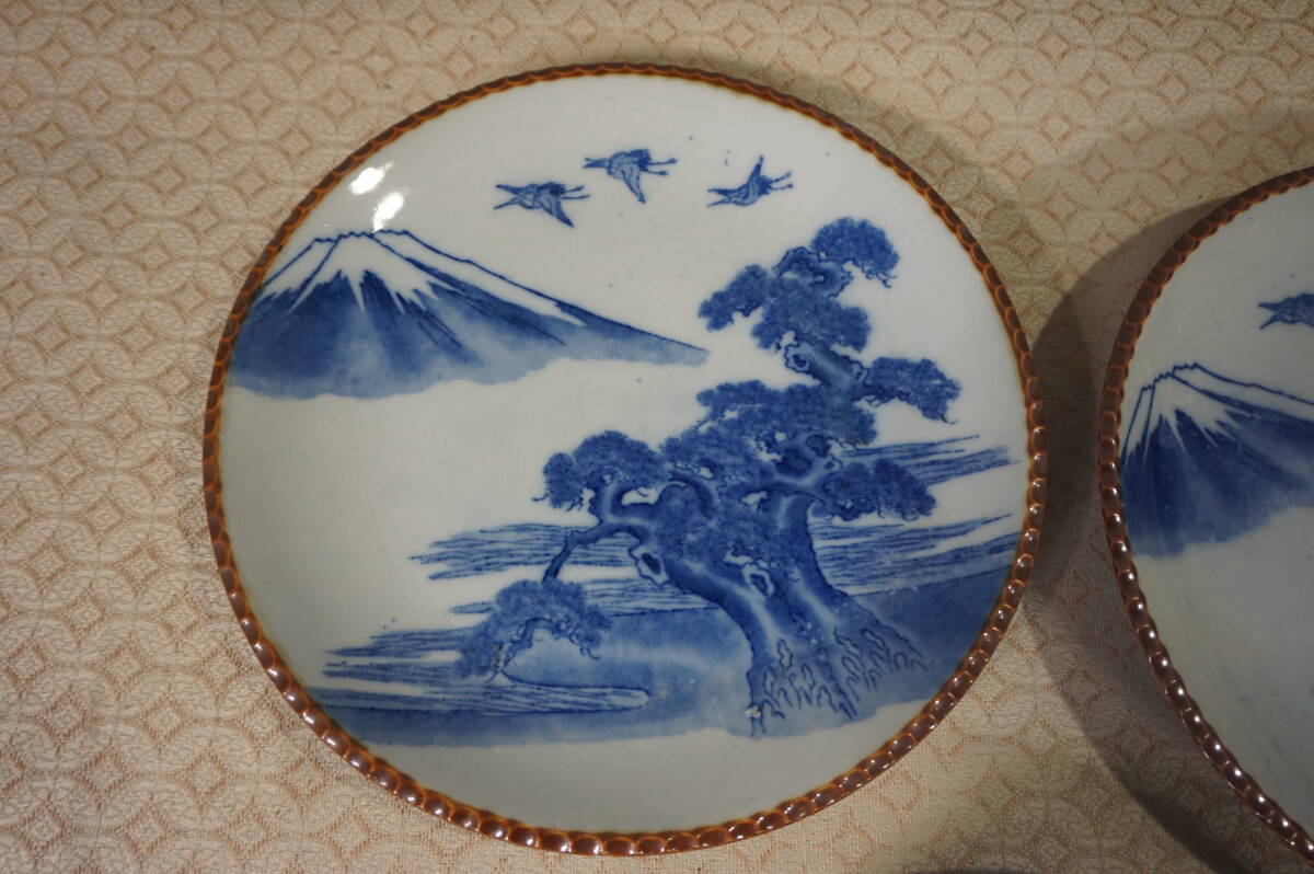 新発売 伊万里焼 イゲ皿3点 印判 富士・鶴・松 ヤマトク印 径約30.5cm 食器