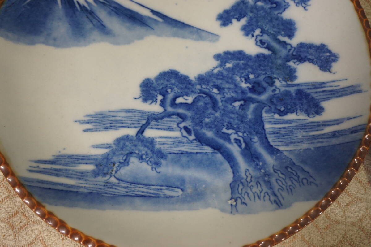 【超新作】 伊万里焼 イゲ皿3点 印判 富士・鶴・松 ヤマトク印 径約30.5cm 食器