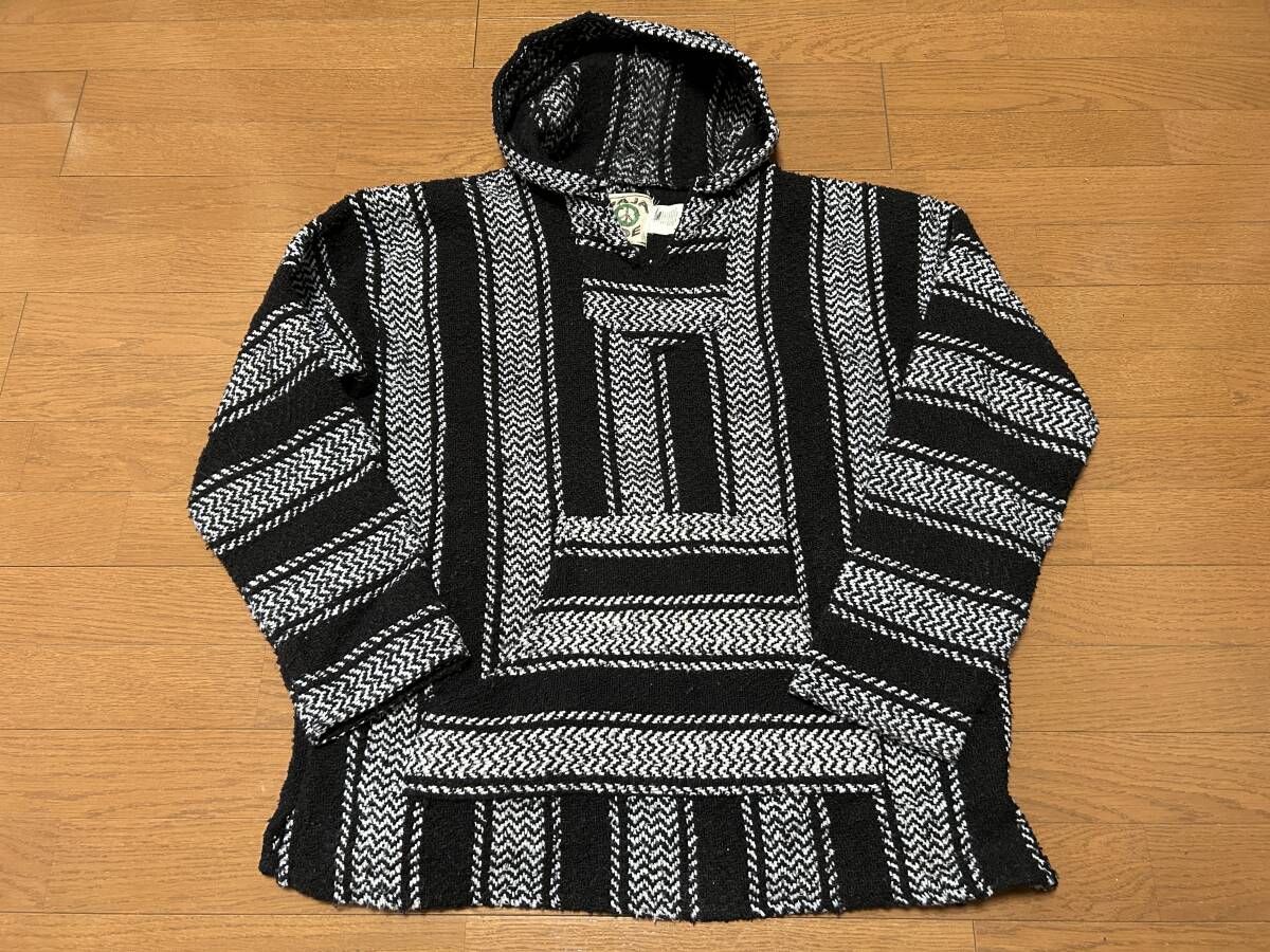 BAJA JOE バハジョー MEXICO メキシカンパーカー XL ストライプ ボーダー プルオーバー ネイティブアメリカン ネップ織 ティファナ _画像10