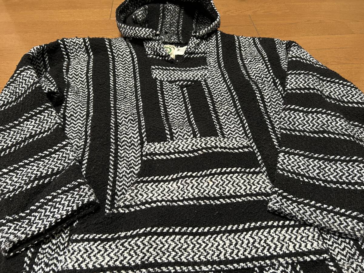 BAJA JOE バハジョー MEXICO メキシカンパーカー XL ストライプ ボーダー プルオーバー ネイティブアメリカン ネップ織 ティファナ _画像9
