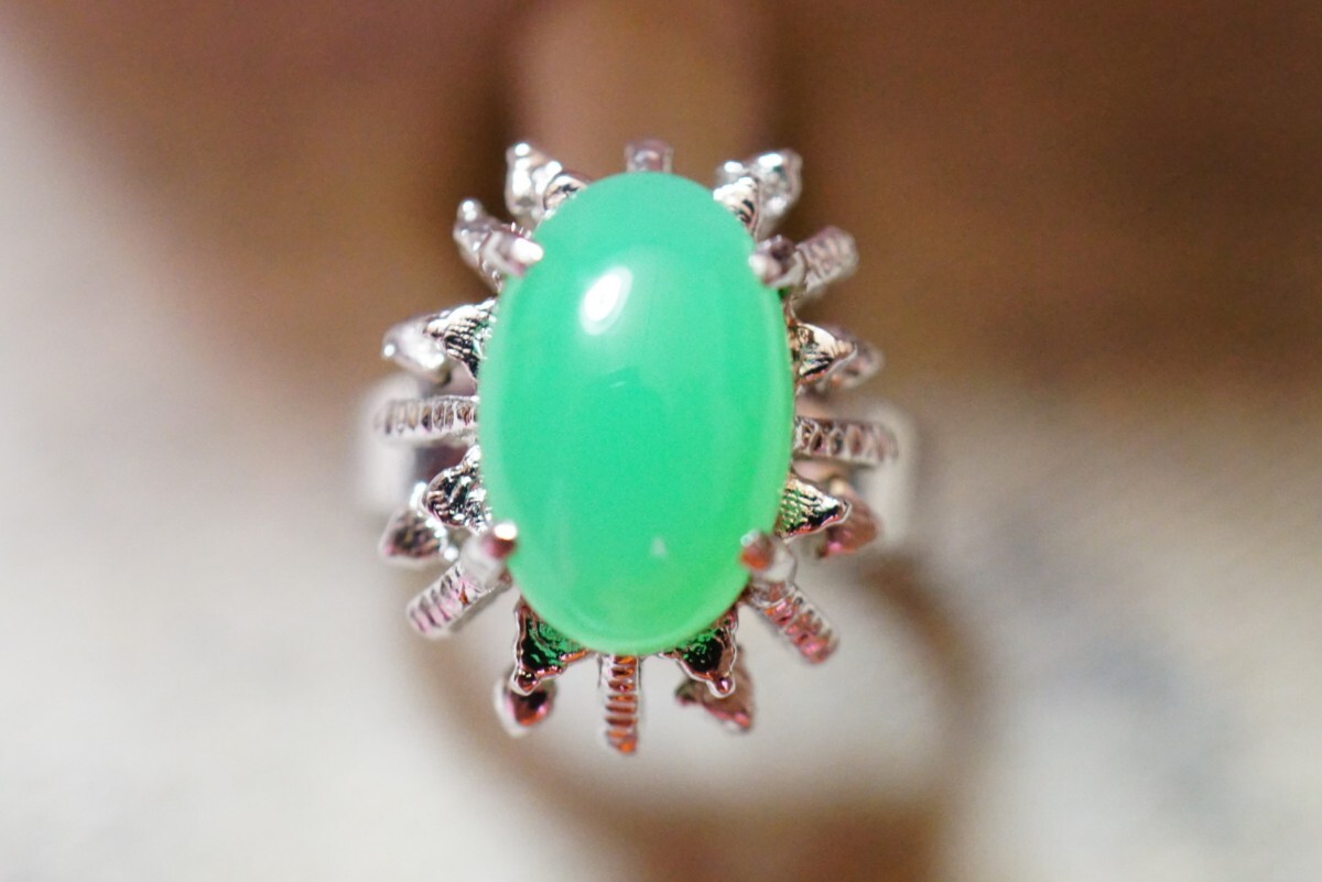 434 天然石 緑石 リング 指輪 ヴィンテージ アクセサリー 18K 434 天然石 緑石 リング 指輪 ヴィンテージ アクセサリー 18K