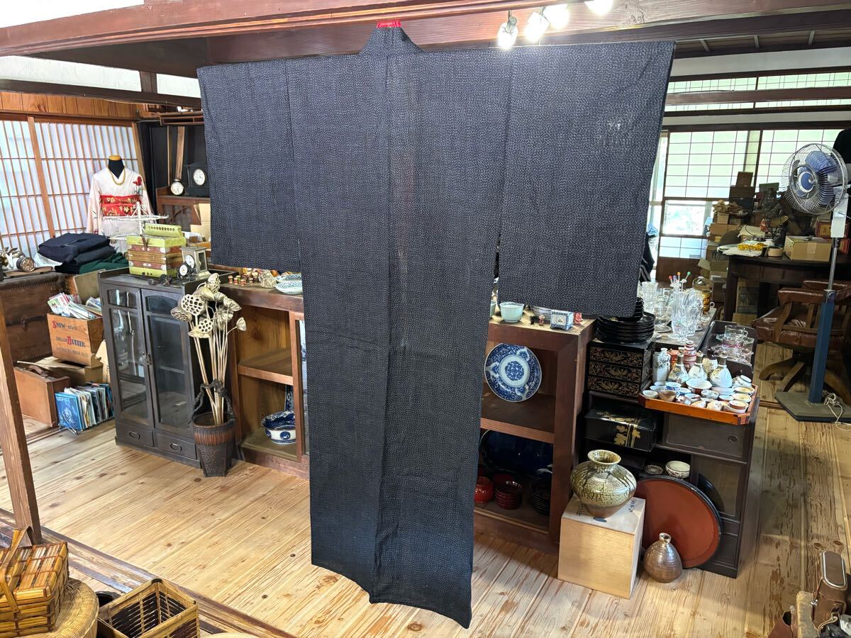 兎】時代 書生絣 着物 (絣 古着物 襤褸パッチワーク 藍染 古裂