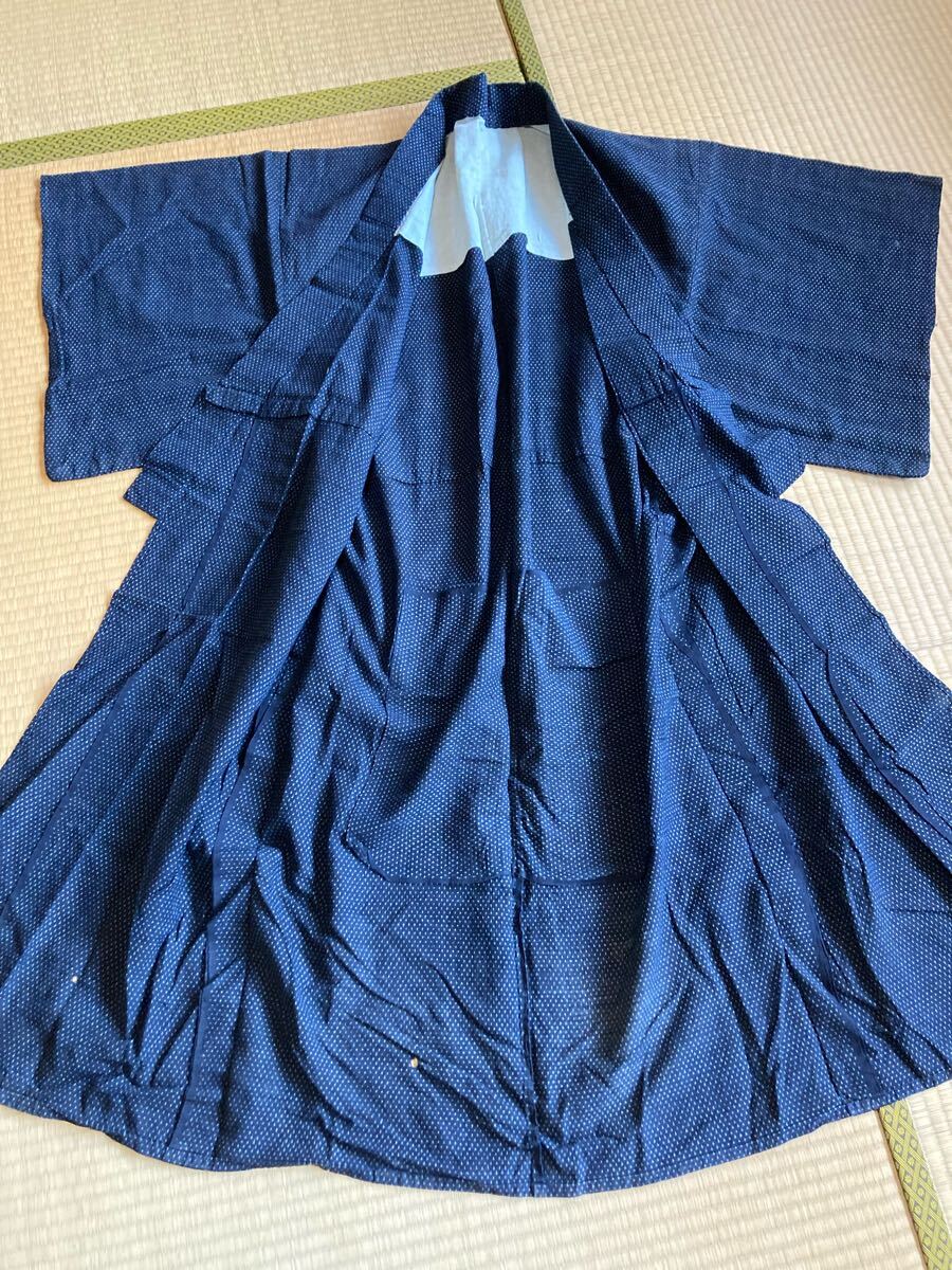 兎】蚊絣の着物 藍染め木綿 久留米絣 単衣 古布 リメイク JAPAN