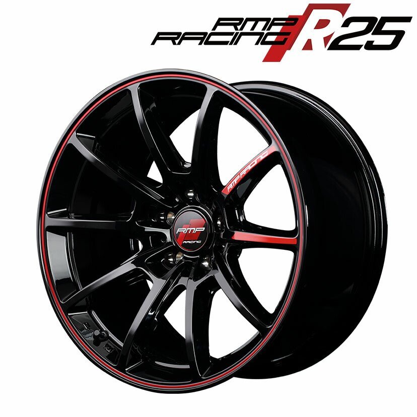 MID RMP RACING R25 (ブラック/リムレッドライン) アルミホイール4本セット 18×7.5J 5H PCD114.3 +50