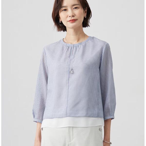 [J.PRESS LADIES] проверка принт cut and sewn 9 номер ( синий серия *M размер ) блуза рубашка J Press дамский новый товар 
