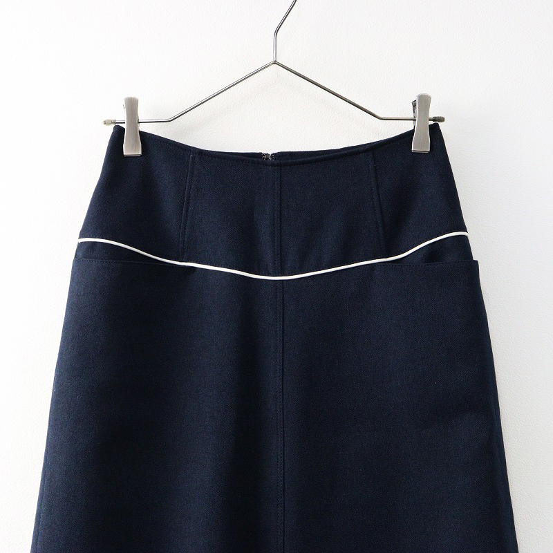 2023AW シップスエニィ SHIPS any: 洗濯可能 WARM パイピング Aライン スカート 36/ネイビー フレア ロング ボトムス【2400014363173】_画像3