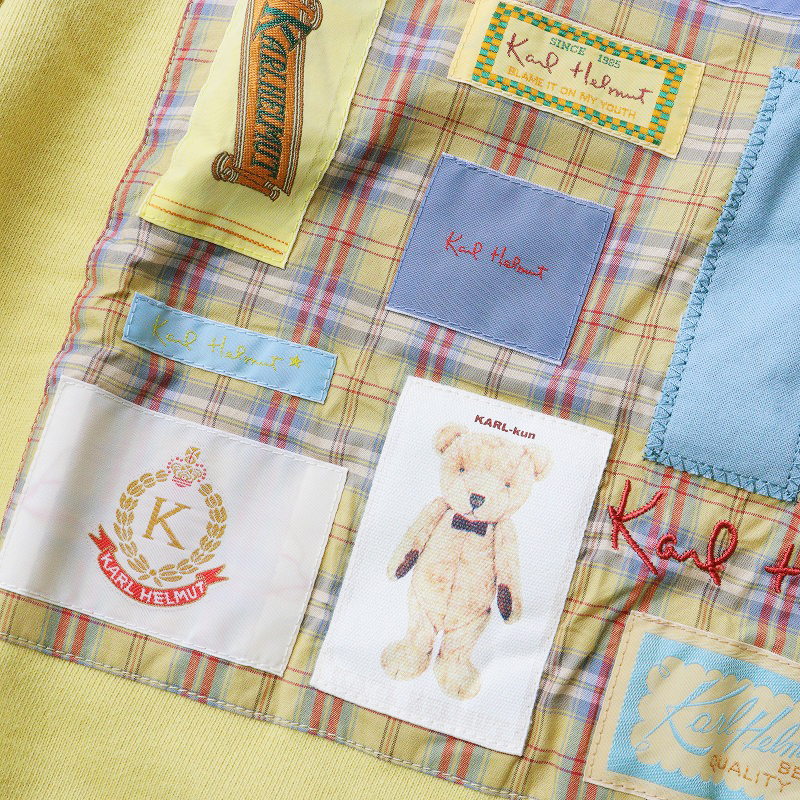 未使用 定価2.4萬 2024AW カールヘルム Karl Helmut ネームワッペンいっぱいアップリケトレーナー 4（L)/イエロー メンズ【2400014368659】