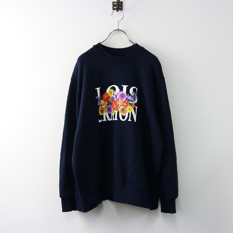 2023SS ロイスクレヨン Lois CRAYON フラワーロゴプリントスウェットプルオーバー M/ネイビー トレーナー 里毛【2400014373509】