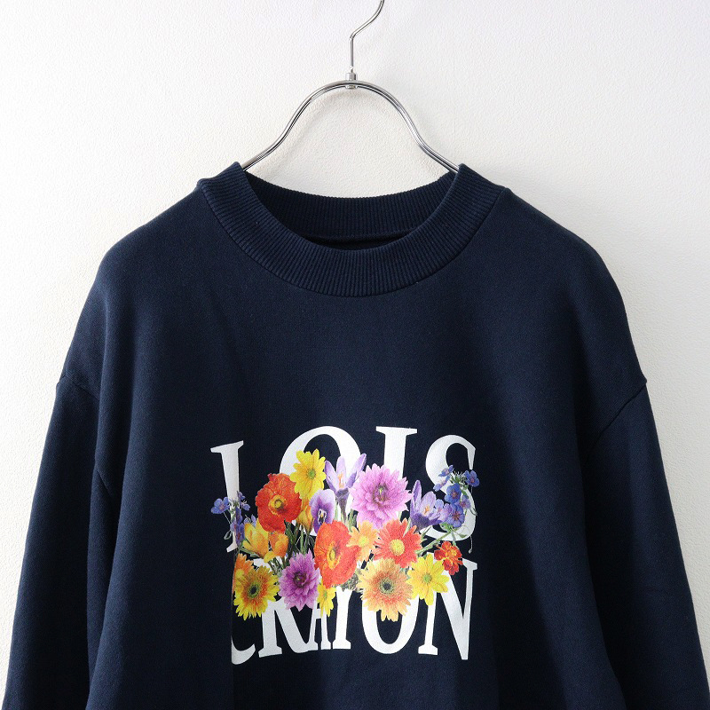 2023SS ロイスクレヨン Lois CRAYON フラワーロゴプリントスウェットプルオーバー M/ネイビー トレーナー 里毛【2400014373509】