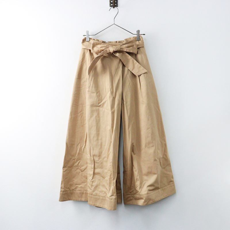 美品 ドゥロワー Drawer 6514-236-0642 コットンギャバ ウエスト紐付き ワイドキュロットパンツ 36 ベージュ/幅広【2400014382204】