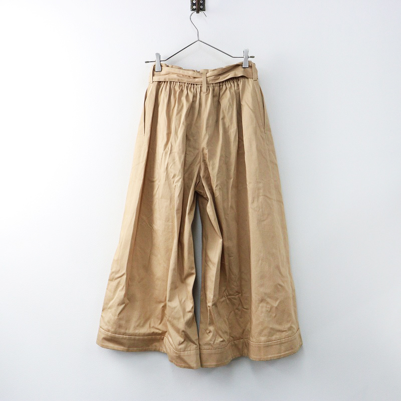 美品 ドゥロワー Drawer 6514-236-0642 コットンギャバ ウエスト紐付き ワイドキュロットパンツ 36 ベージュ/幅広【2400014382204】