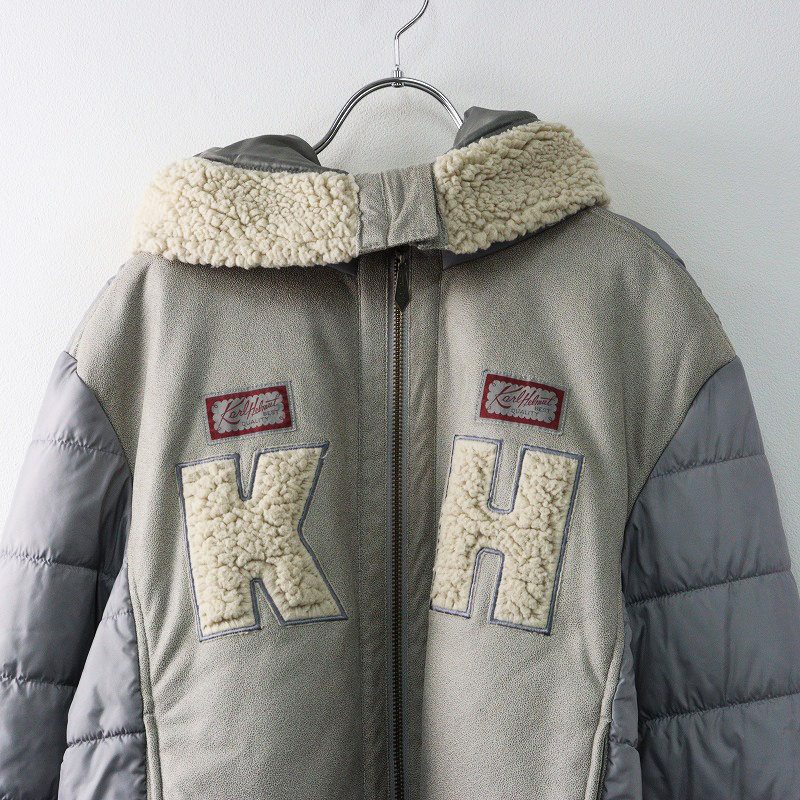 カールヘルム Karl Helmut KHロゴ使いフェイクムートン使い中綿ブルゾン 4（L)/グレー ジャケット フード ボア メンズ【2400014388558】