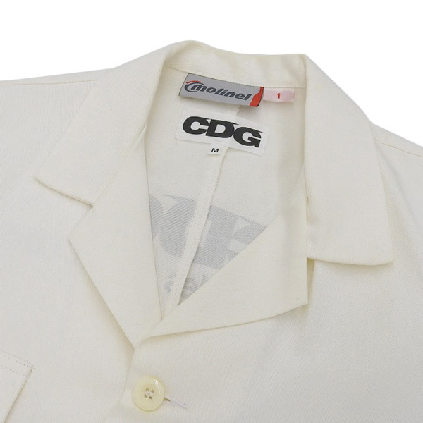 コムデギャルソン COMME des GARCONS molinel バックロゴ ショップコート メンズ 白 ホワイト sizeM コットン100% IQ-J002 Y03450