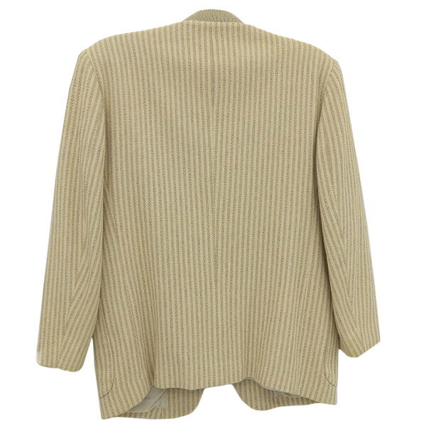 イッセイミヤケ ISSEY MIYAKE ノーカラー ストライプ ジャケット メンズ ベージュ sizeM コットン シルクリネン混 00’s ME31KD010 Y03452