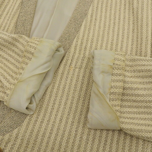 イッセイミヤケ ISSEY MIYAKE ノーカラー ストライプ ジャケット メンズ ベージュ sizeM コットン シルクリネン混 00’s ME31KD010 Y03452