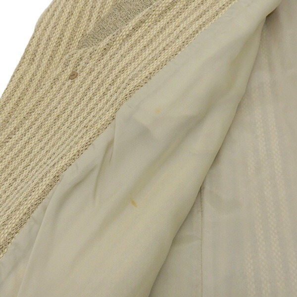 イッセイミヤケ ISSEY MIYAKE ノーカラー ストライプ ジャケット メンズ ベージュ sizeM コットン シルクリネン混 00’s ME31KD010 Y03452