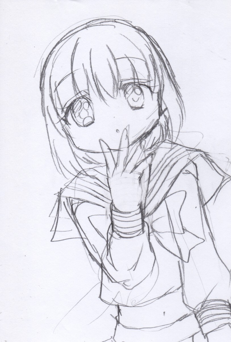 原画+ラフ画 計2枚)手描きイラスト オリジナル 女子高生1 原画+ラフ画 計2枚)手描きイラスト オリジナル 女子高生1