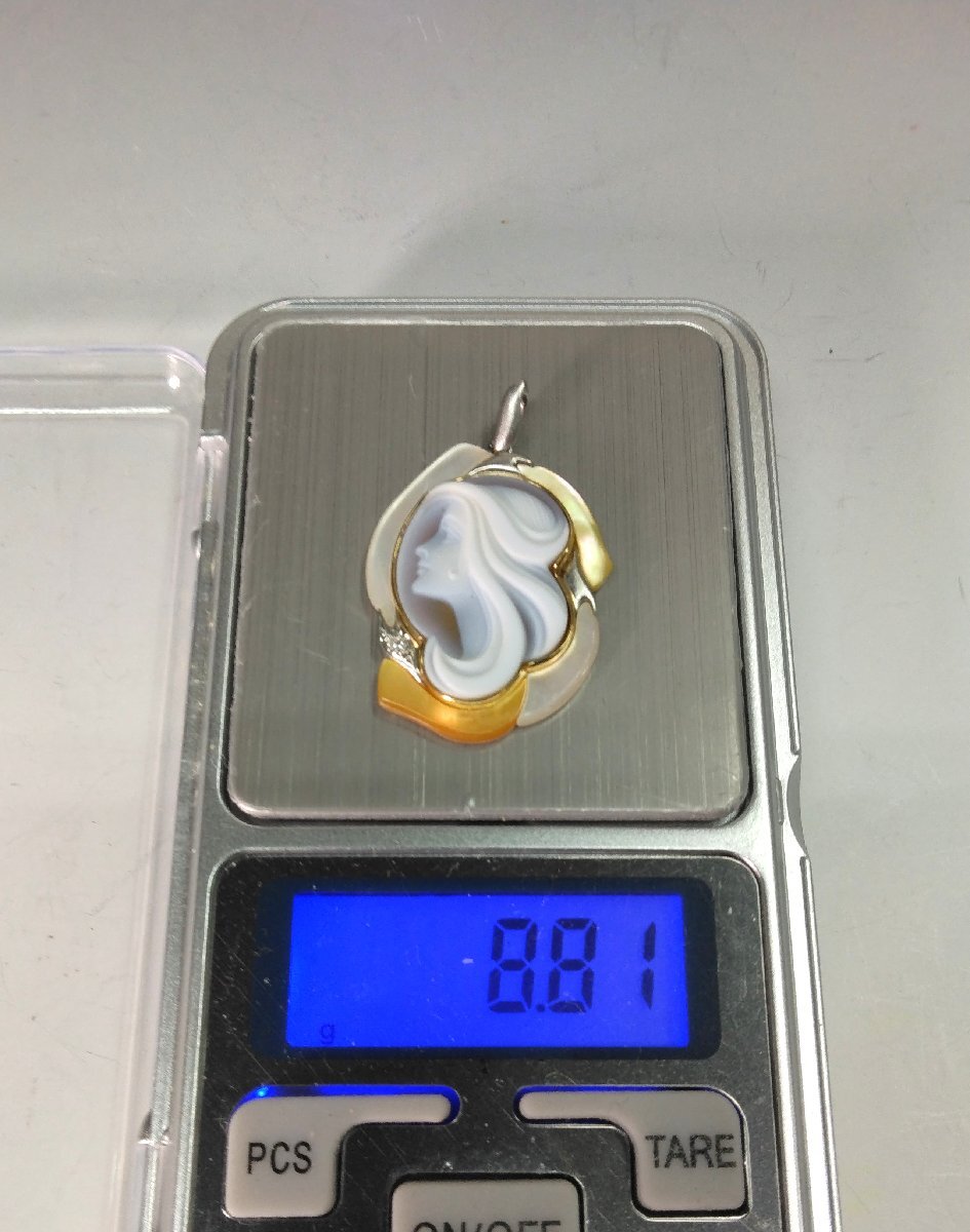 お買い得◇◇現代シェルカメオk18/ Pt900 0.01ctダイヤモンド付 お買い得◇◇現代シェルカメオk18/ Pt900 0.01ctダイヤモンド付