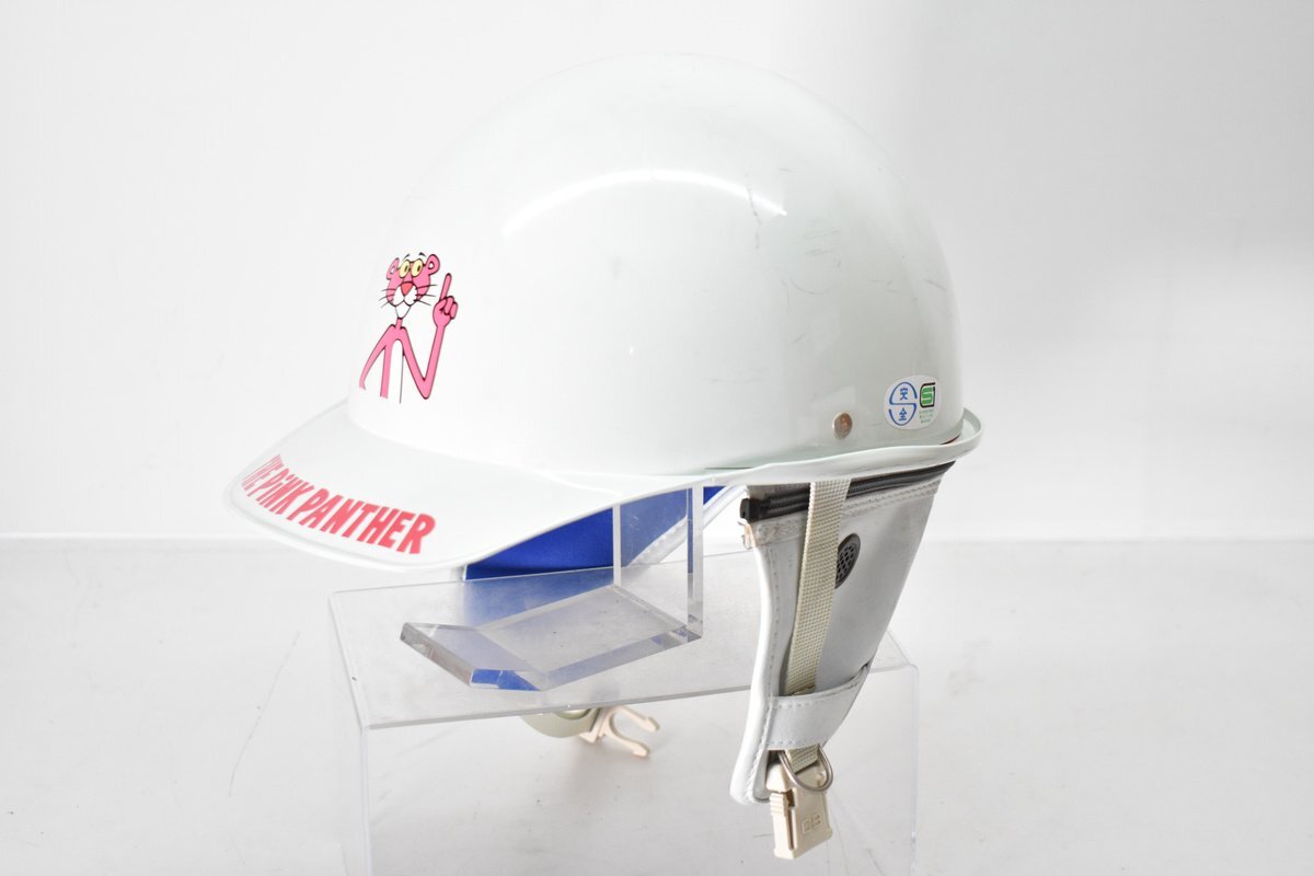 希少 立花カスタム ピンクパンサー 半キャップ ヘルメット 白 イヤーカバー付[タチバナ][半ヘル][ハーフ][80年代][舊車][族ヘル][當(dāng)時物]H