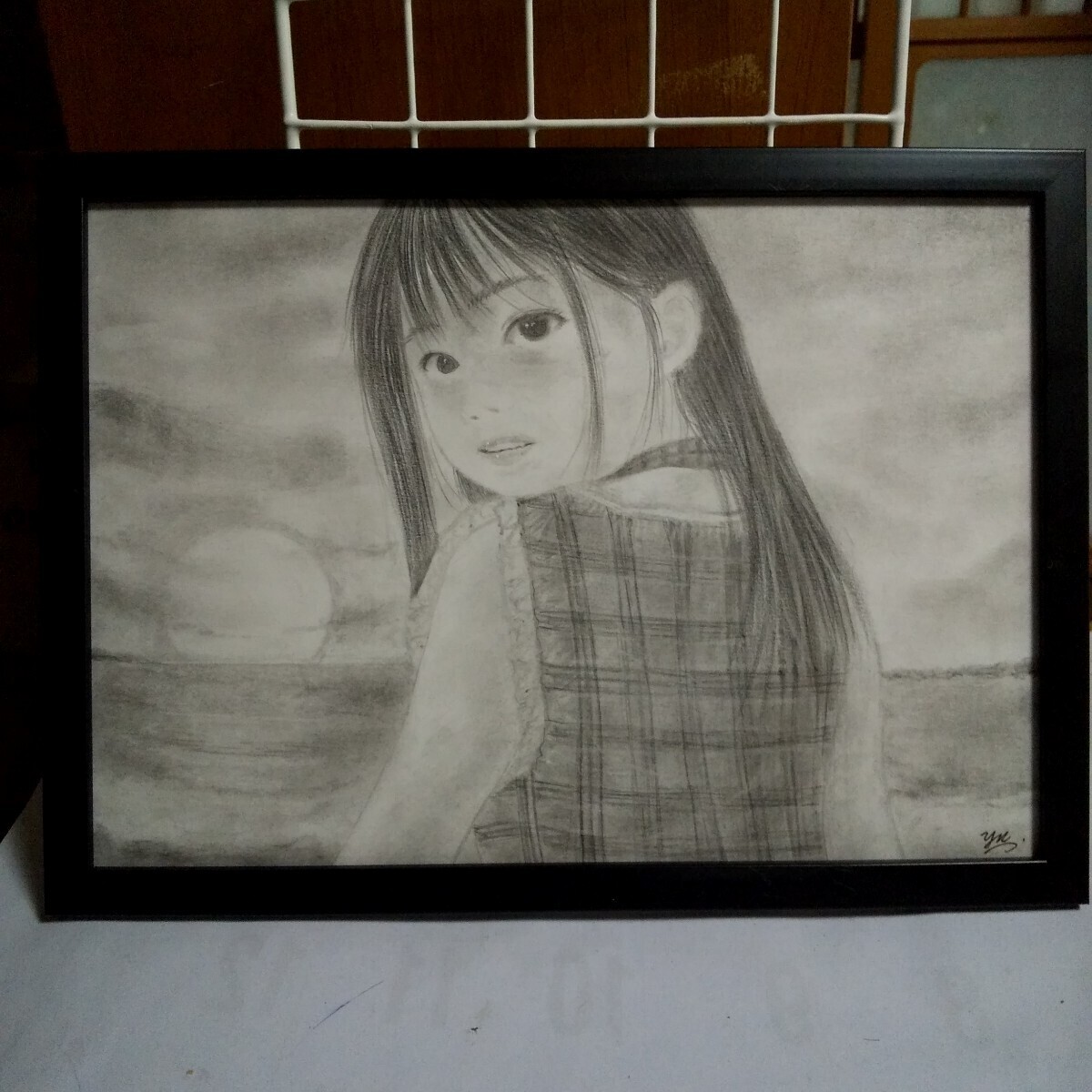 【匿名配送】鉛筆画　  A4サイズ額つき 匿名配送】鉛筆画 A4サイズ額つき