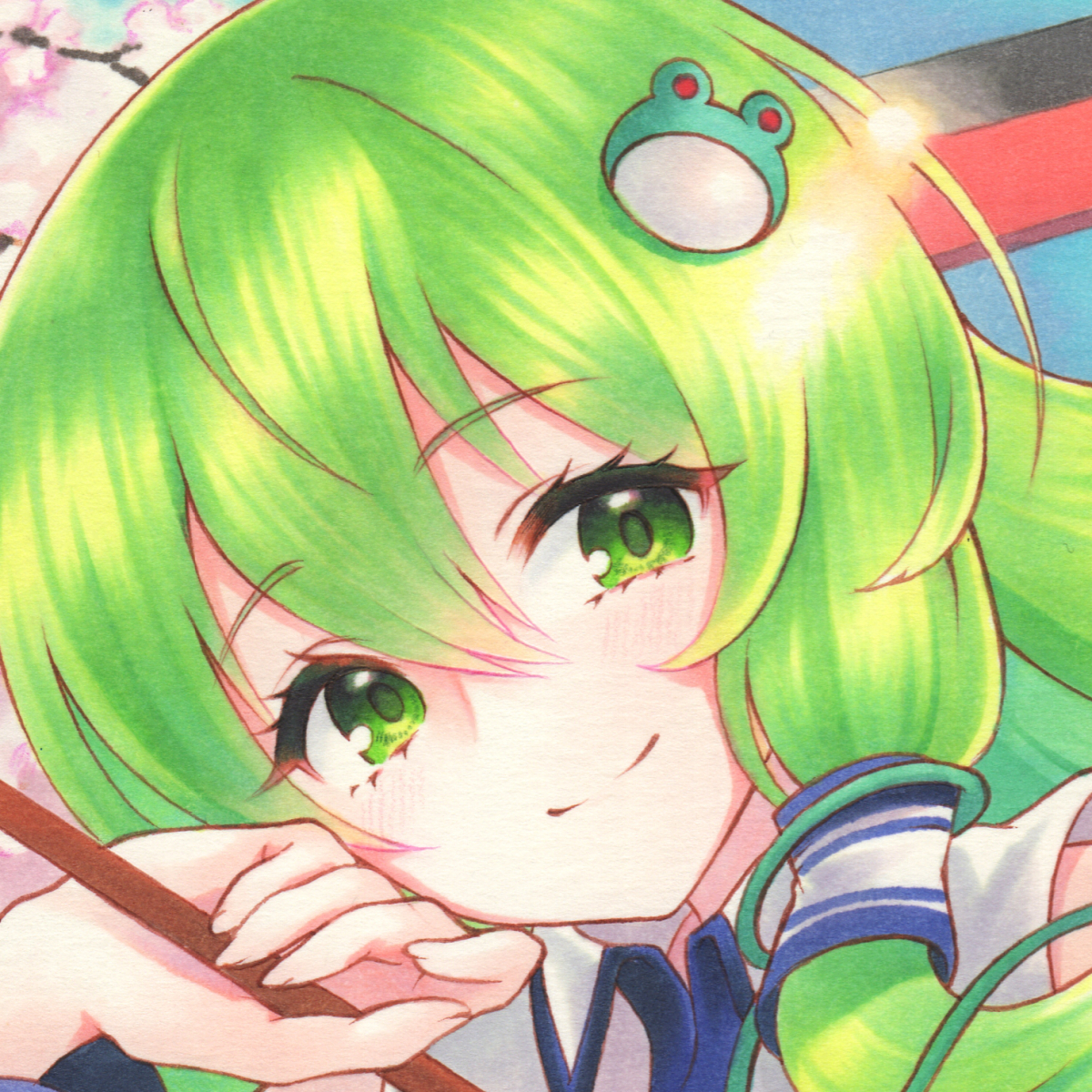 同人手描きイラスト:東方project:東風谷早苗:A4:コピック 同人手描きイラスト:東方project:東風谷早苗:A4:コピック