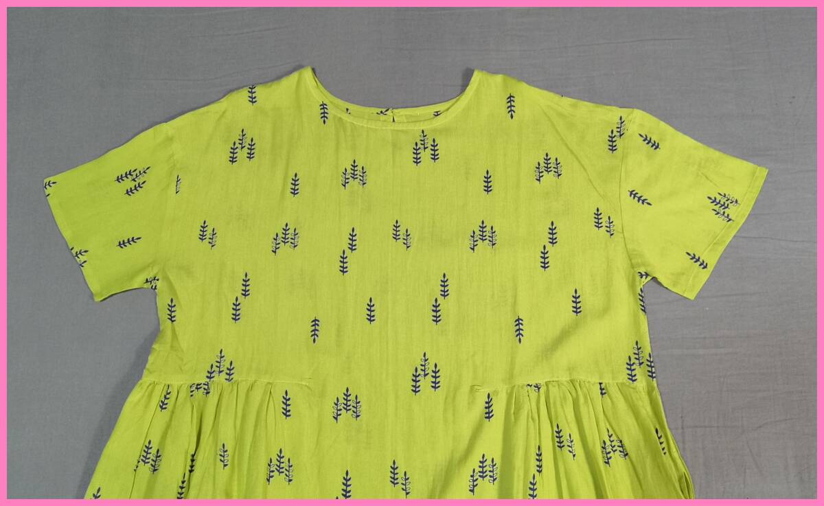 WH‐４１４‐２☆夏☆新品☆送料込み☆即決☆ナチュラル系☆ワンピース☆レーヨン綿☆Ｍ～Ｌサイズ☆ライトグリーン系☆木柄