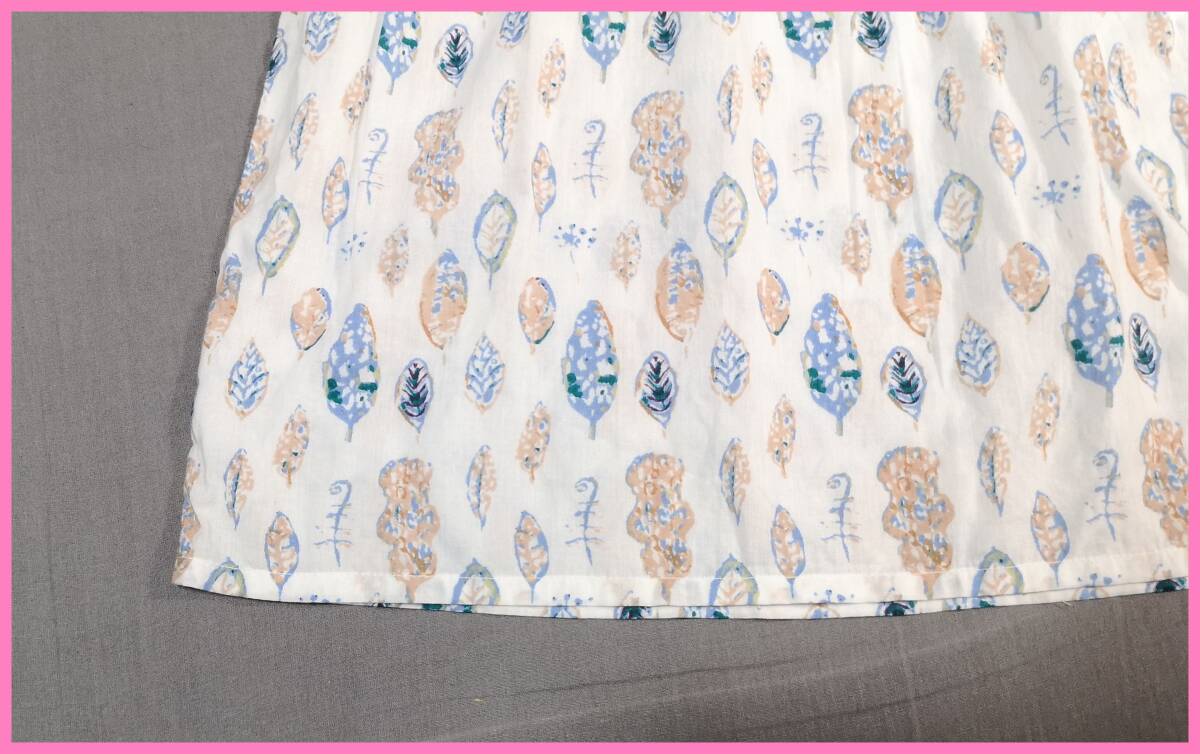 ＷＨ‐４４６春夏☆サンプル品☆送料込み☆即決☆ナチュラル系☆綿レーヨン☆Mサイズ☆ワンピース☆オフホワイト系☆透け感有り☆葉っぱ柄