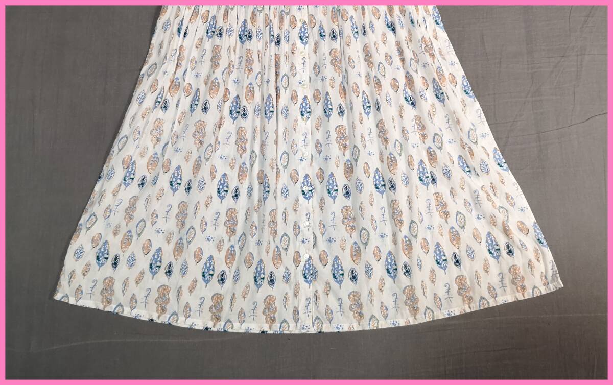 ＷＨ‐４４６春夏☆サンプル品☆送料込み☆即決☆ナチュラル系☆綿レーヨン☆Mサイズ☆ワンピース☆オフホワイト系☆透け感有り☆葉っぱ柄