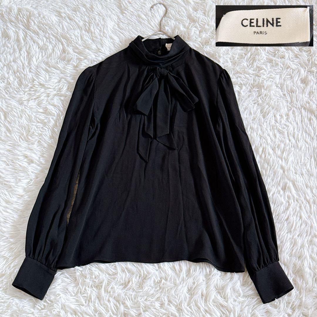 美品 近年モデル CELINE セリーヌ シルククレープ ボウタイ 長袖 美品 近年モデル CELINE セリーヌ シルククレープ ボウタイ 長袖