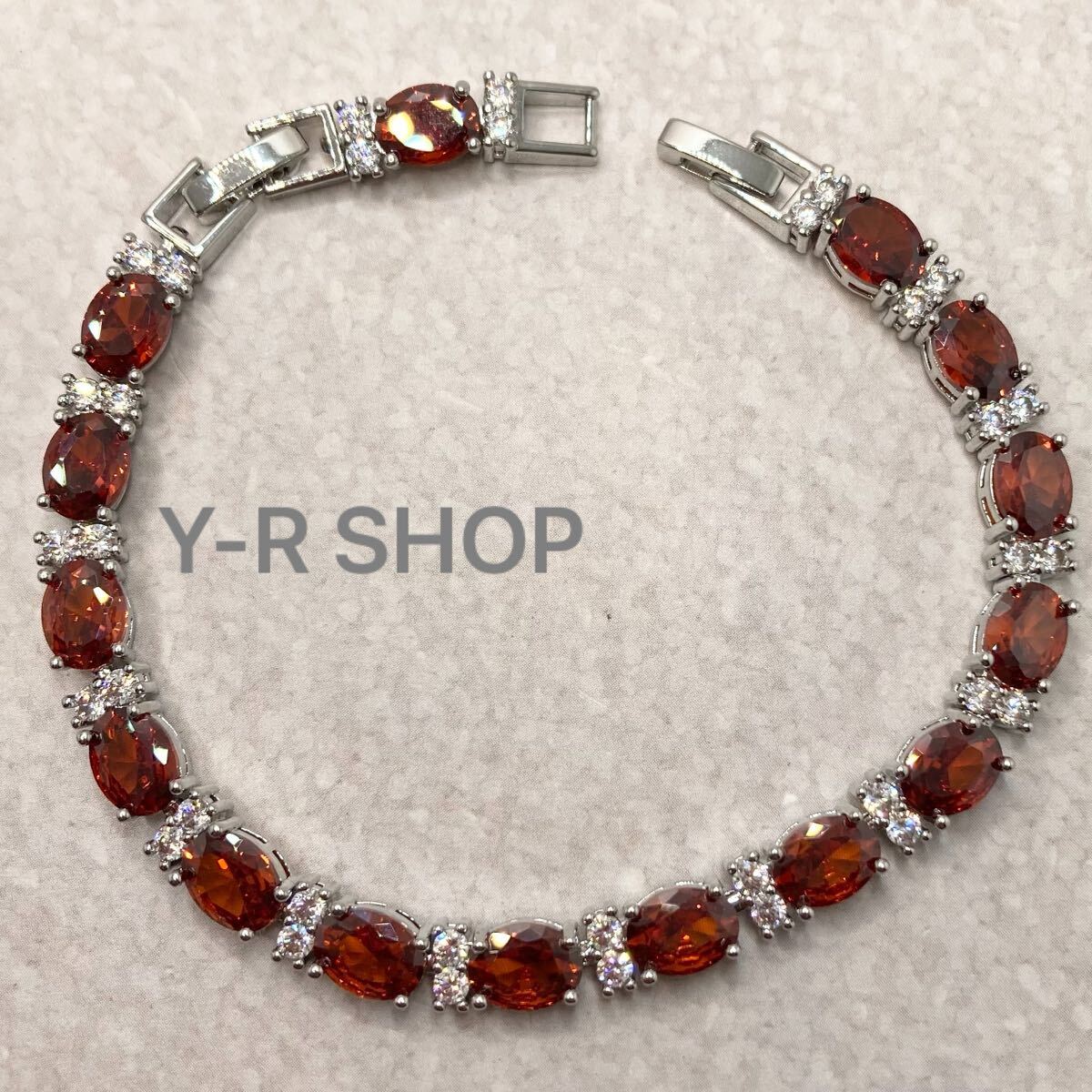 オレンジガーネットとホワイトトパーズのエレガントブレスレット★レディース腕輪シルバーアクセサリーカラーストーン新品宝石Y-RSHOP卸売_画像1